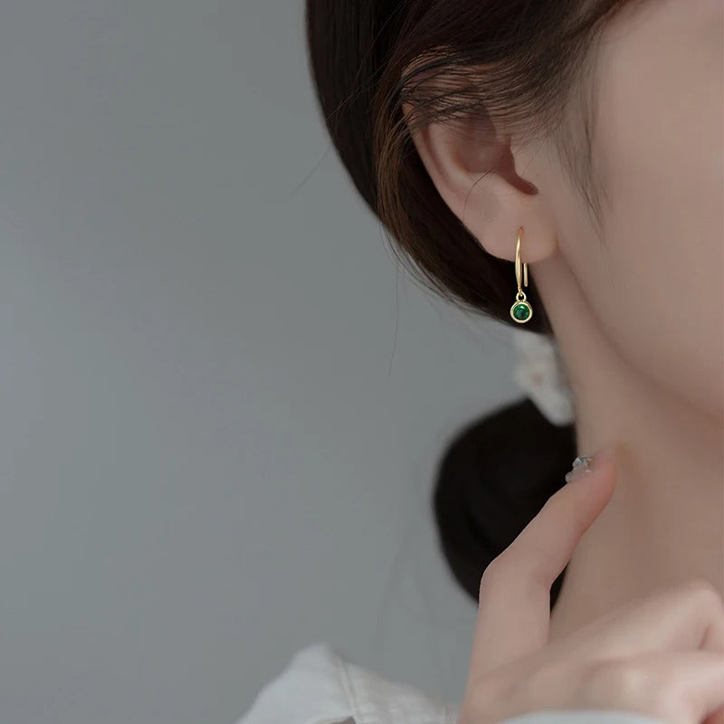 925 Silver Green Zircon Drop Earrings Women Luxury Gold Jewelry