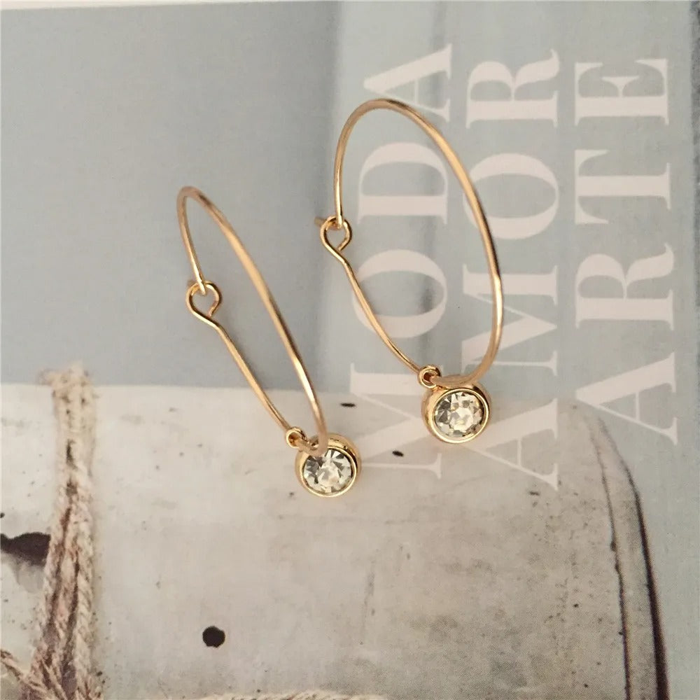Korean Style Gold Hoop Earrings Women Small Stone Charm Jewelry
