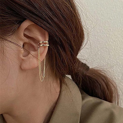 Silver Long Tassel Ear Cuff Clip Earrings for Women No Piercing