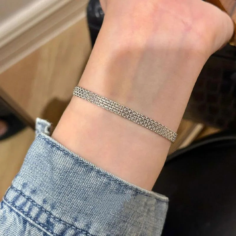 Stainless Steel Woven Watch Strap Bracelet for Women Vintage Style