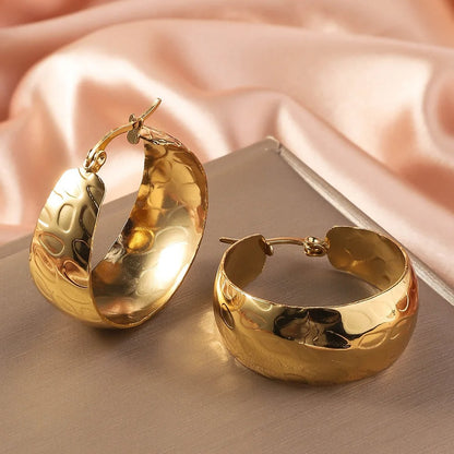 Gold Color Stainless Steel C-Shaped Hoop Earrings Non-Fading