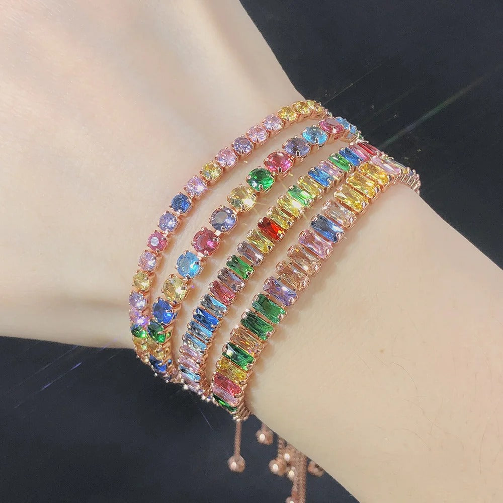 Adjustable Multicolor Tennis Bracelets for Women Ladies Wedding Rainbow Colorful Zircon Charm Bracelet Hand Chain Jewelry