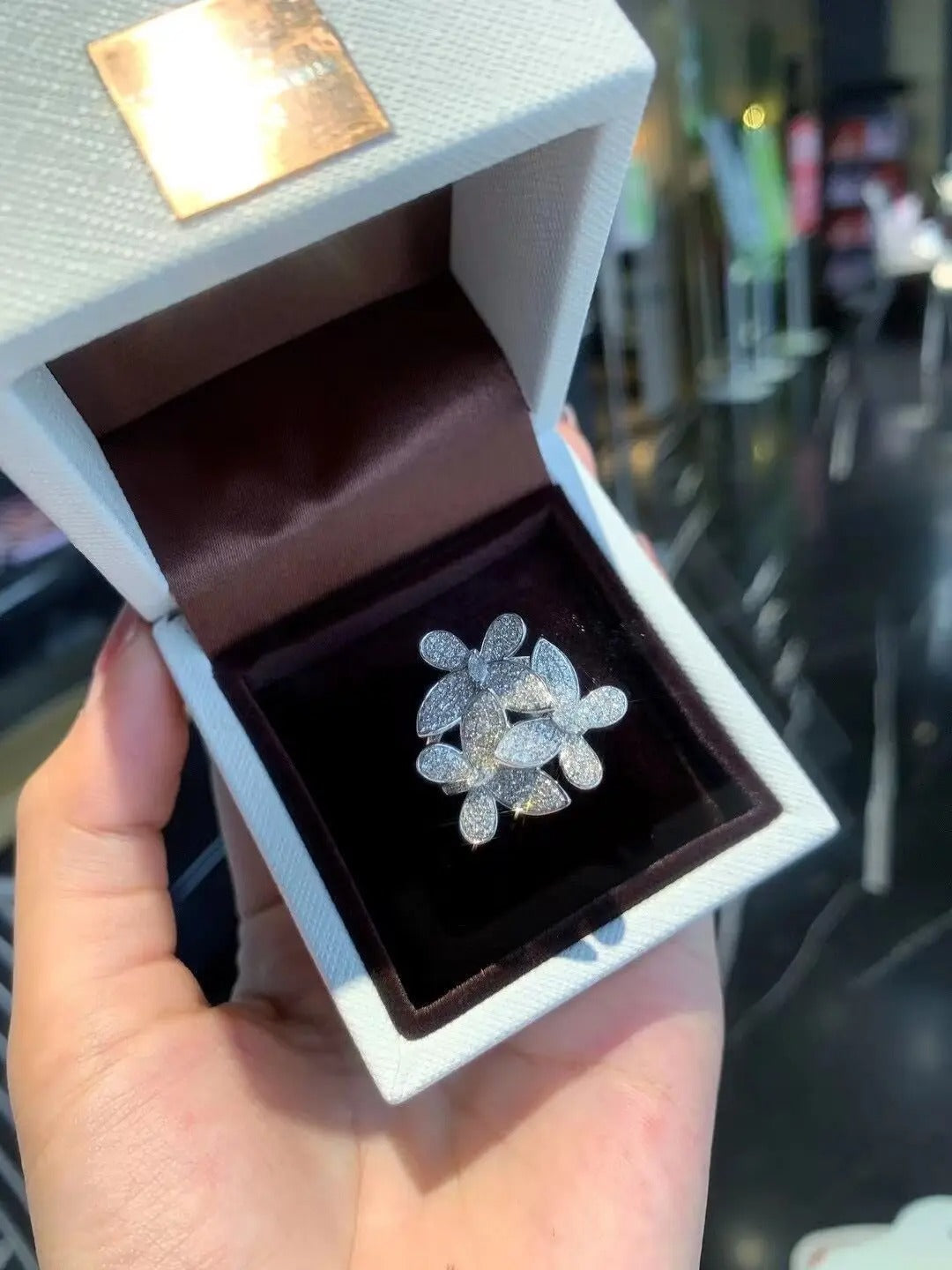 925 Silver White Zircon Flower Ring Exquisite Women’s Jewelry Gift