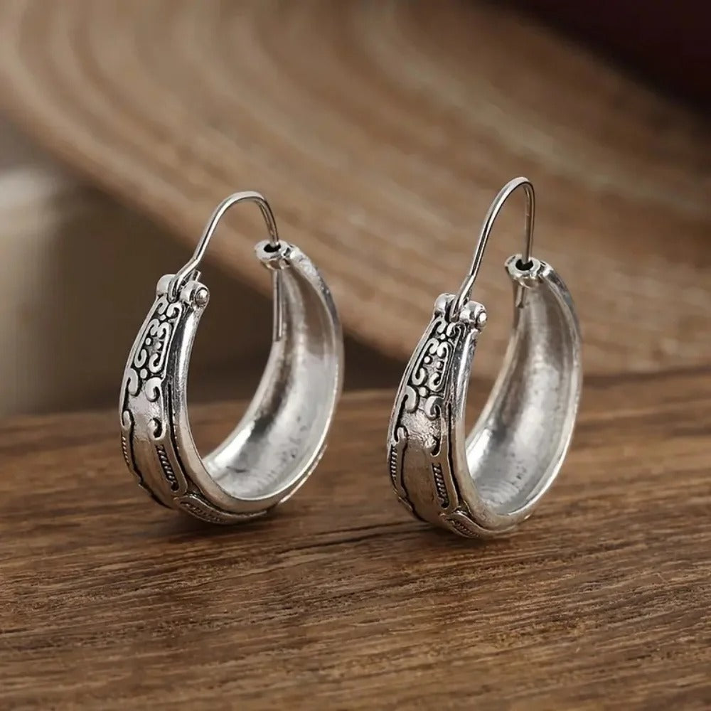 Exaggerated Wide Band Plant Pattern Earrings Retro Hip Hop Punk Women’s Jewelry