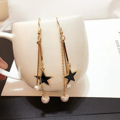 Long Tassel Pearl Star Earrings for Women Wedding Party Dangle Jewelry Gift