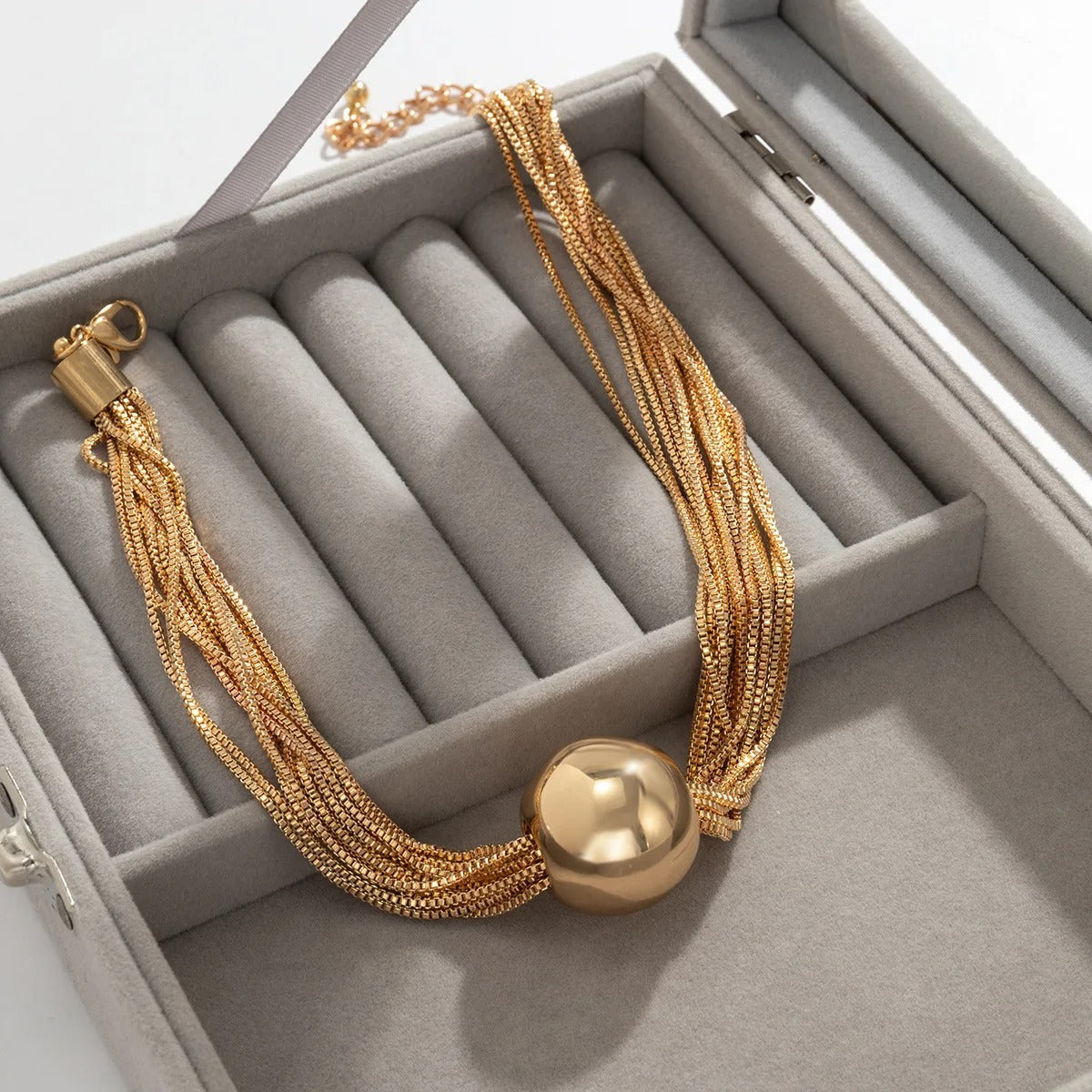 2025 Punk Style Gold Color Metal Multilayer Box Chain Clavicle Necklace Ladies Hip Hop Round Necklaces Men Fashion Girls Jewelry