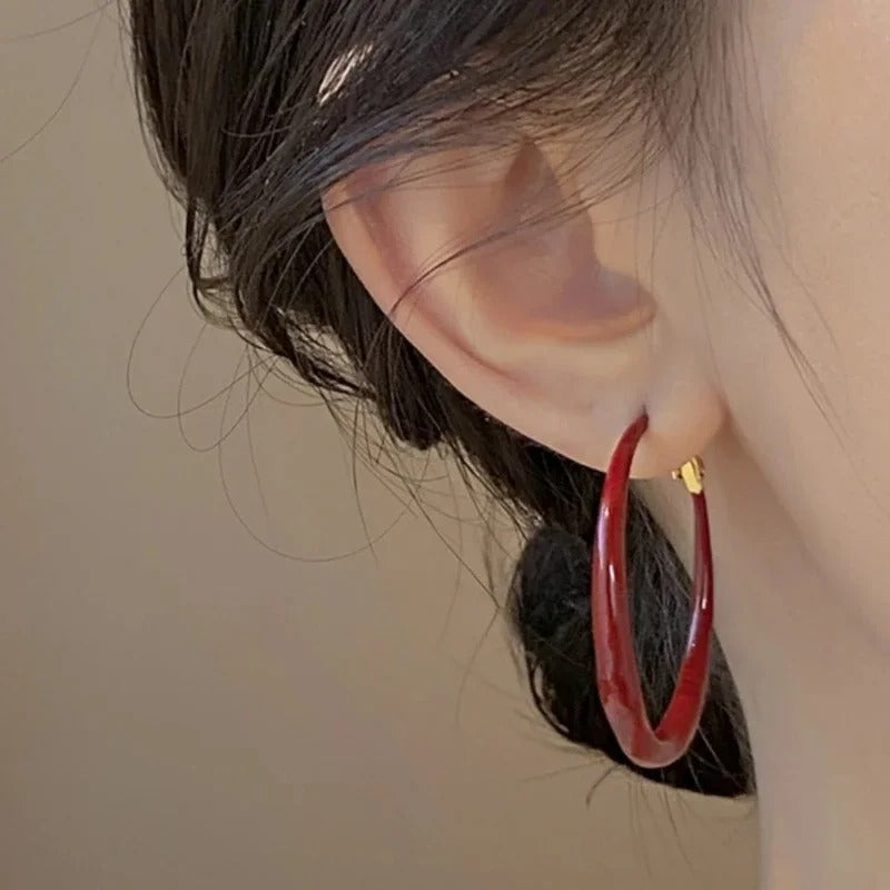 Red Geometric Hoop Earrings Simple Fashion Jewelry for Women