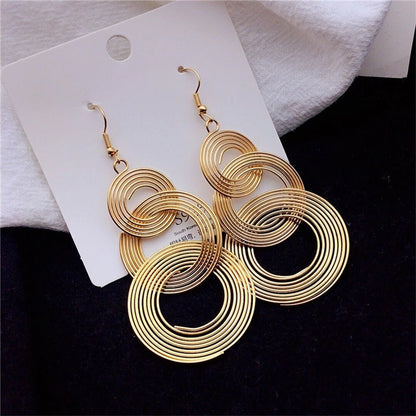 Three-Layer Circle Long Drop Earrings Women Punk Metal Jewelry