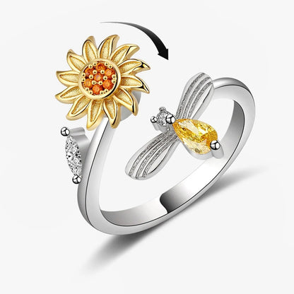 Anti-Stress Spinner Ring Stainless Steel Sunflower Jewelry for Women