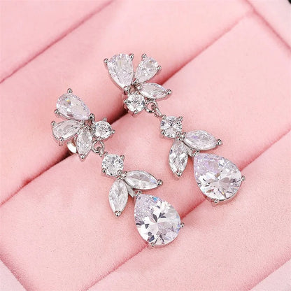 Elegant CZ Dangle Earrings Women Wedding Bridal Jewelry