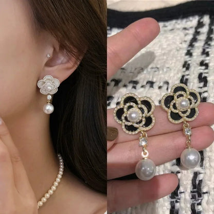 Mini Beads Flower Drop Earrings Women Pearl Dangle Jewelry