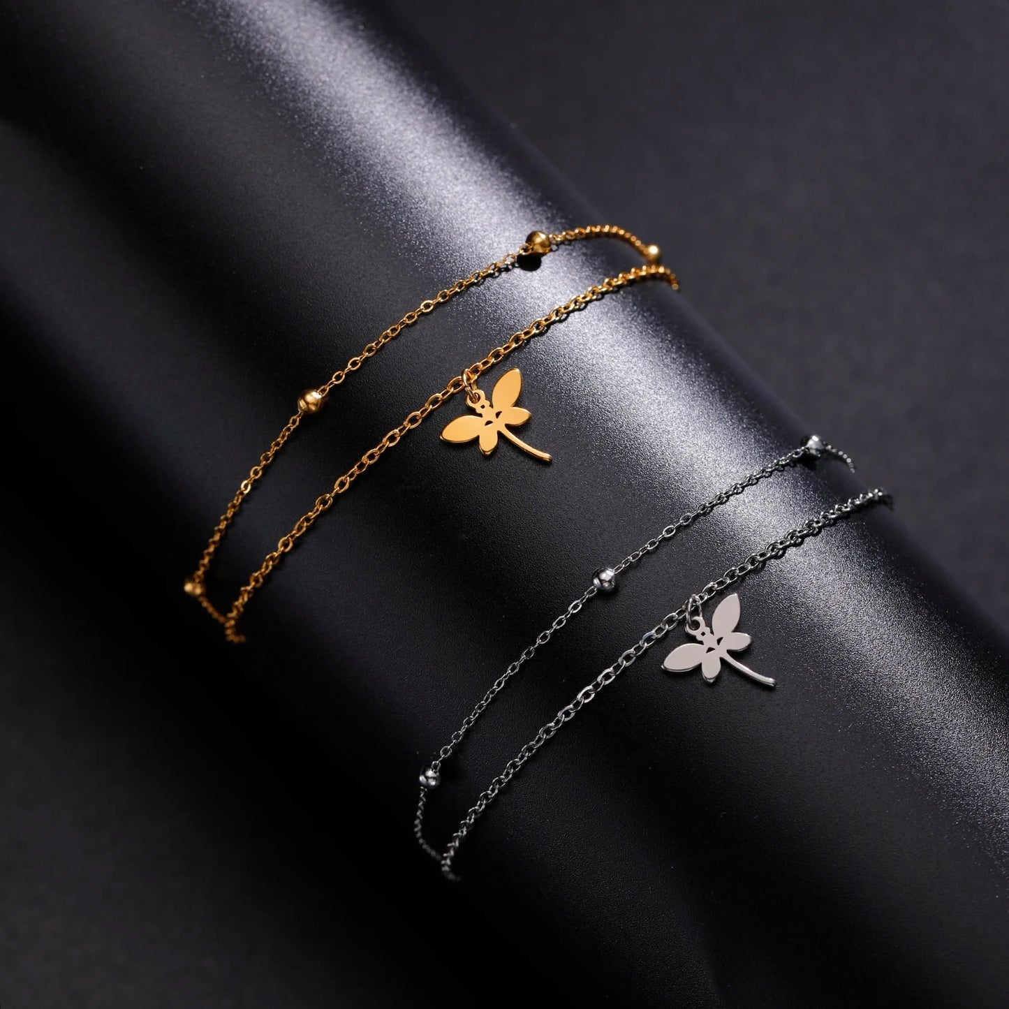 Dragonfly Double Layer Charm Bracelet Stainless Steel Women’s Jewelry