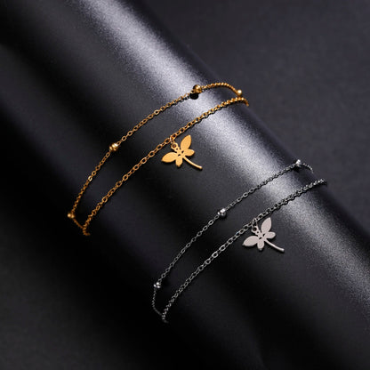 Dragonfly Double Layer Charm Bracelet Stainless Steel Women’s Jewelry