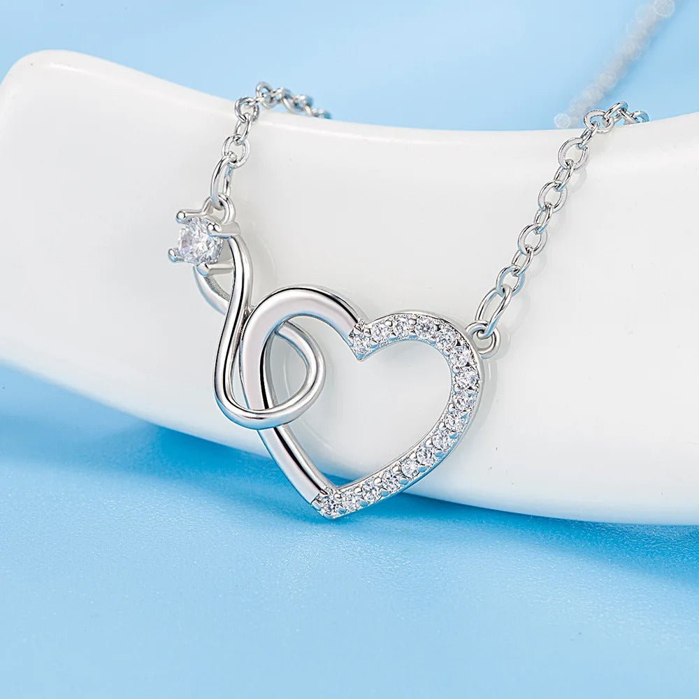 Luxury 925 Silver Heart Interlocking Necklace for Women Jewelry