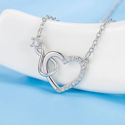 Luxury 925 Silver Heart Interlocking Necklace for Women Jewelry