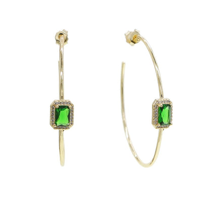 Big Gold Hoop Earrings with Green Rectangle for Women
