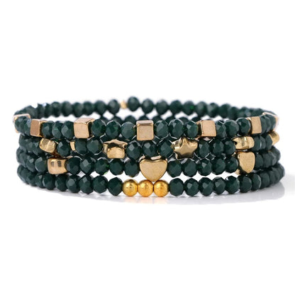 4Pcs/set Shinning Crystal Beads Elastic Bracelet Colorful Crystal Glass Beaded Bracelet Bangles Set For Women