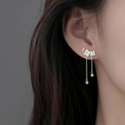 Silver Drop Earrings Hoop Pearl Leaf Vintage Irregular For Women Girl Gift Fashion Jewelry