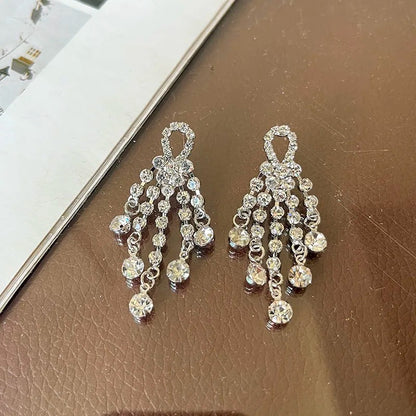Luxury Rhinestone Tassel Drop Earrings Women Bling Jewelry