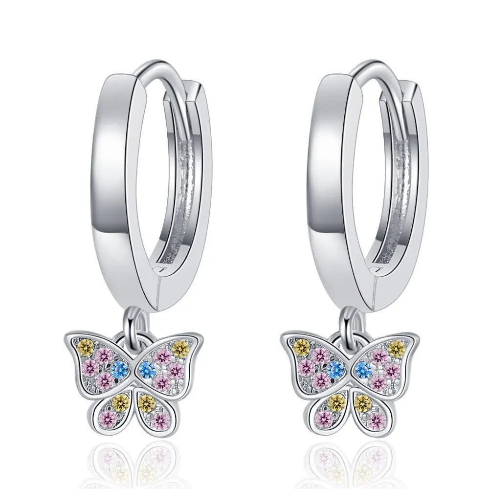 925 Sterling Silver Butterfly Color Zircon Stud Earrings