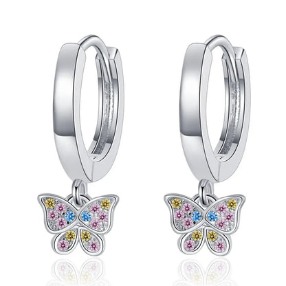 925 Sterling Silver Butterfly Color Zircon Stud Earrings