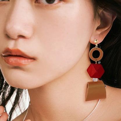 Ethnic Statement Long Wood Bead Earrings for Women Party
