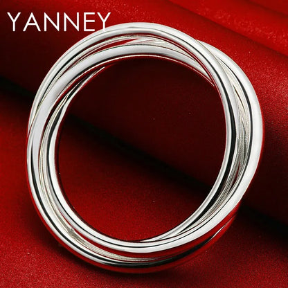 925 Sterling Silver 3-Circle Bangle  Women & Men Fashion Jewelry