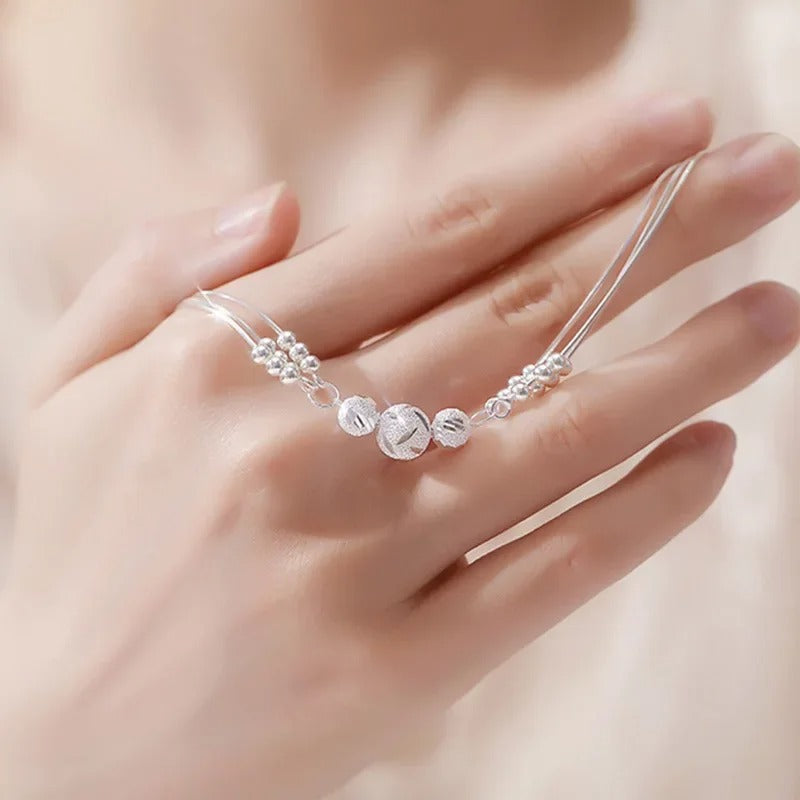 Silver Bead Charm Bracelet for Women Girls Wedding Party Gift
