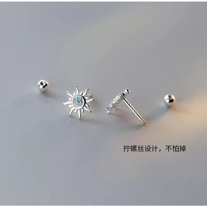 925 Sterling Silver Blue Zircon Sun Stud Earrings Women