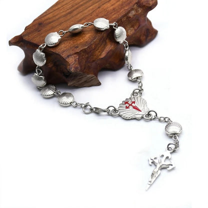 Metal Shell Rosary Bracelet For Men Women Vintage Strand Cross Religious Jewelry