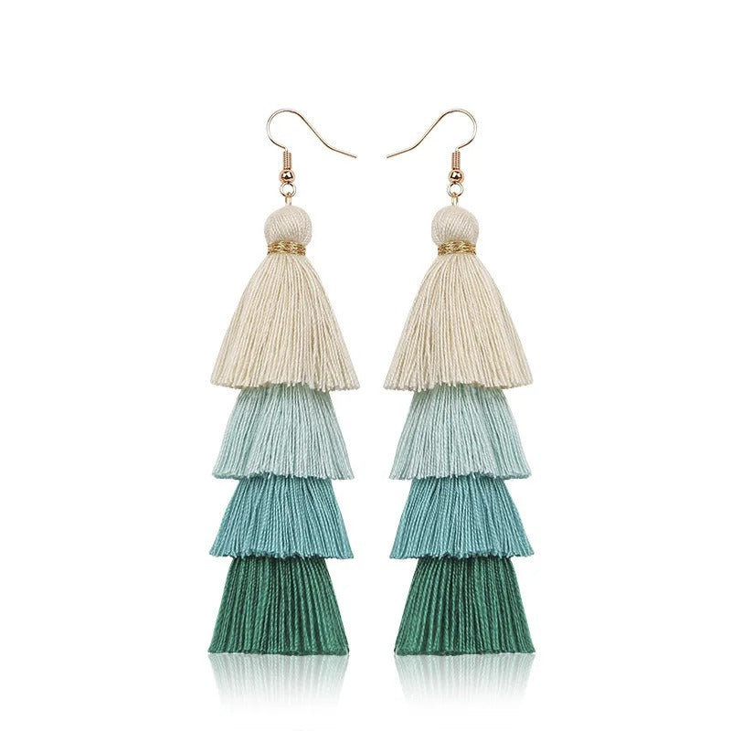 4-Layer Tassel Earrings Long Fringe Multicolor Statement Jewelry