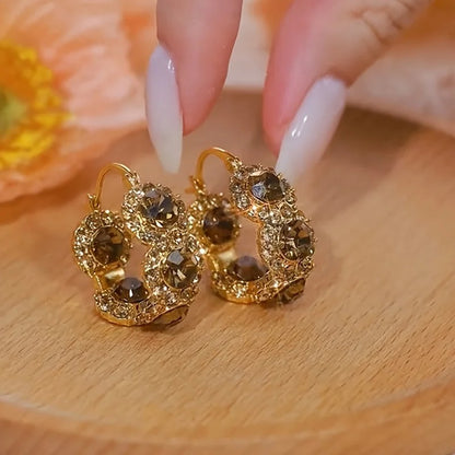 1PC Golden Hoop Earrings Zircon Inlay Sparkling Jewelry for Women