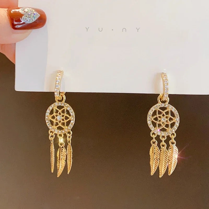 Earrings Feather Long Drop Dangle Earrings For Women Cubic Jewelry Fashion Gift