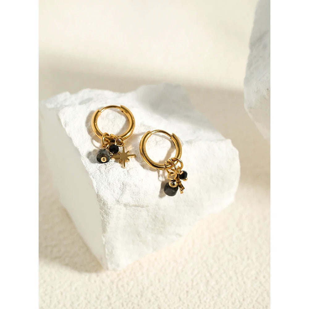 18K Gold Plated Stainless Steel Hoop Earrings for Women Natural Stone Star Charms Aesthetic Trendy Jewelry