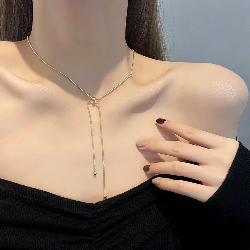 Stainless Steel Retro Creative Unique Design Adjustable Necklace Female Fashion Simple All-match Gold Clavicle Chain