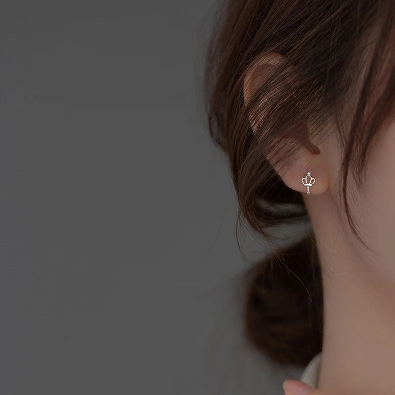 Sterling Silver Princess Crown Hoop Earrings Women Teen Jewelry