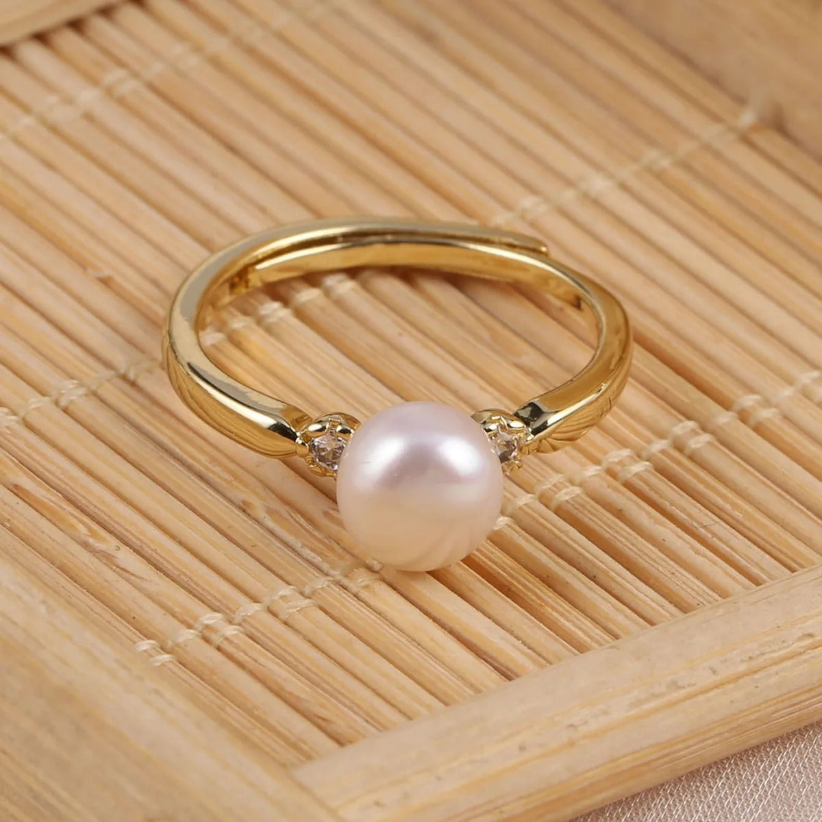 Natural Freshwater Pearl Stackable Ring Fine Zinc Alloy Wedding Jewelry for Women