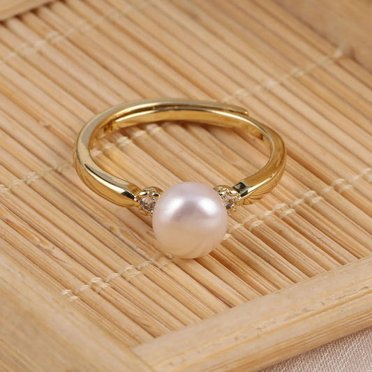 Natural Freshwater Pearl Stackable Ring Fine Zinc Alloy Wedding Jewelry for Women