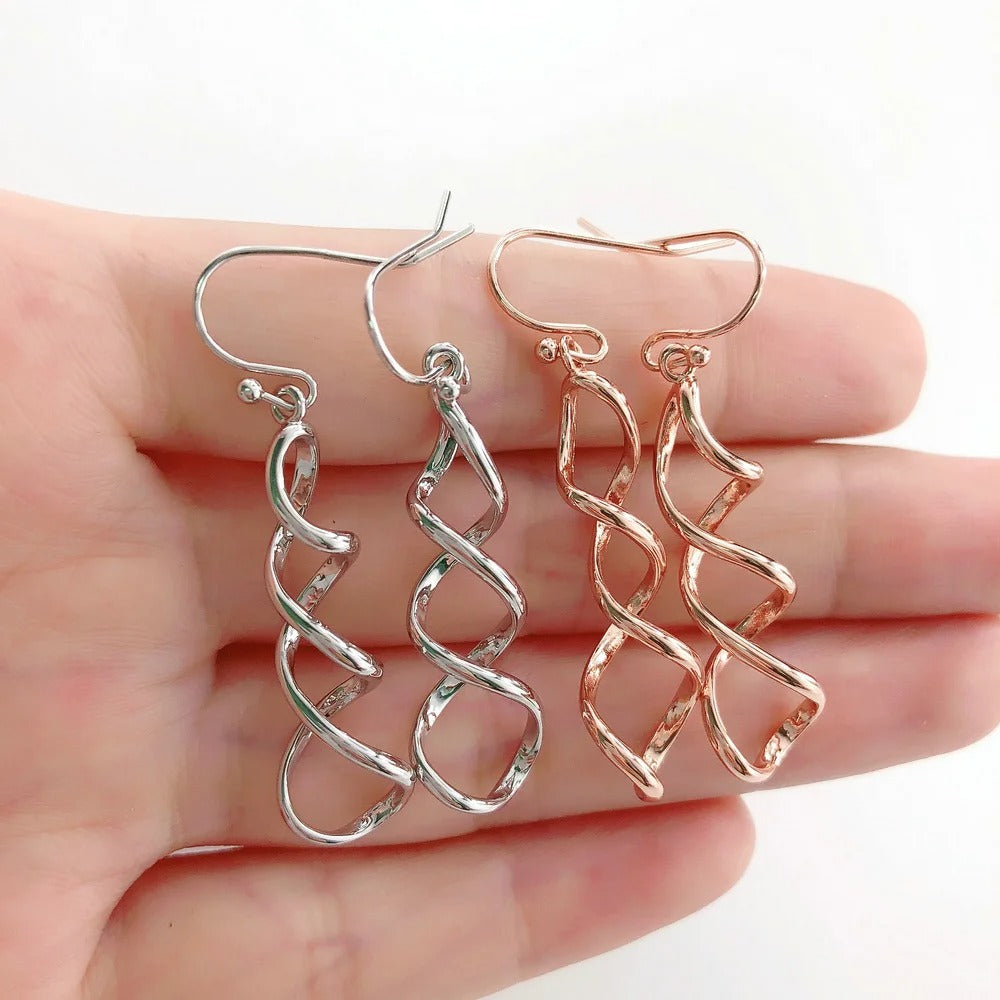 Double Loop Dangle Earrings Women Long Wave Drop Jewelry