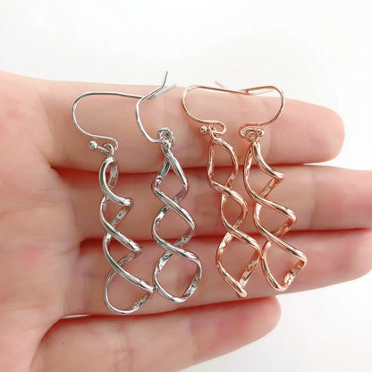 Double Loop Dangle Earrings Women Long Wave Drop Jewelry