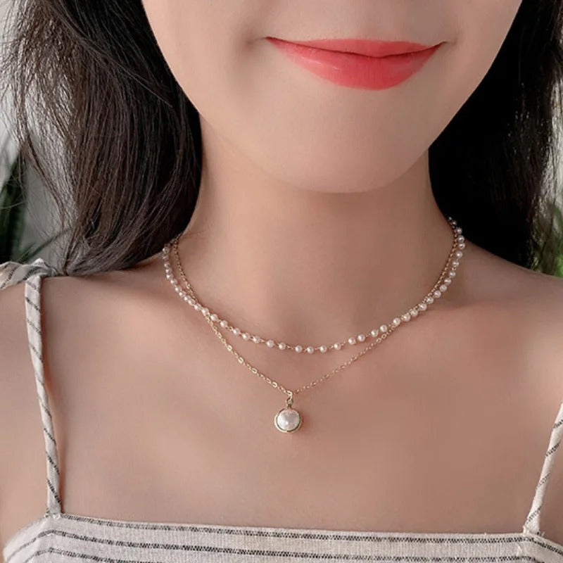 Women’s Beaded Pearl Choker Necklace Gold K-Pop Goth Jewelry