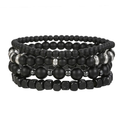 4pcs Black Lava Stone & Wood Beads Bracelet Set for Men & Couples