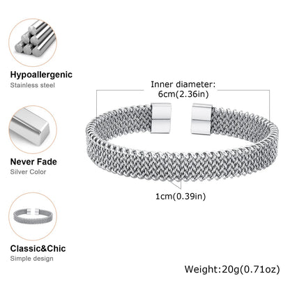 Vnox 10mm Woven Mesh Stainless Steel Open Bangle for Men Women,Vintage Adjustable Cuff Bracelets