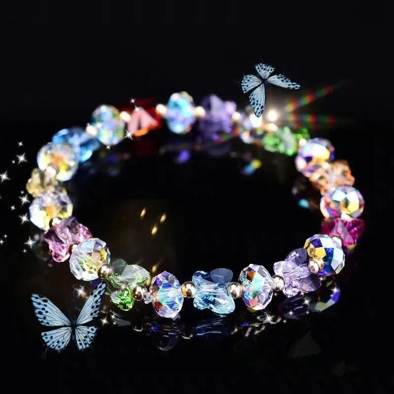Fashion Butterfly Charm Crystal Stretch Beaded Bracelets Elastic Rope Women Temperament Bracelet