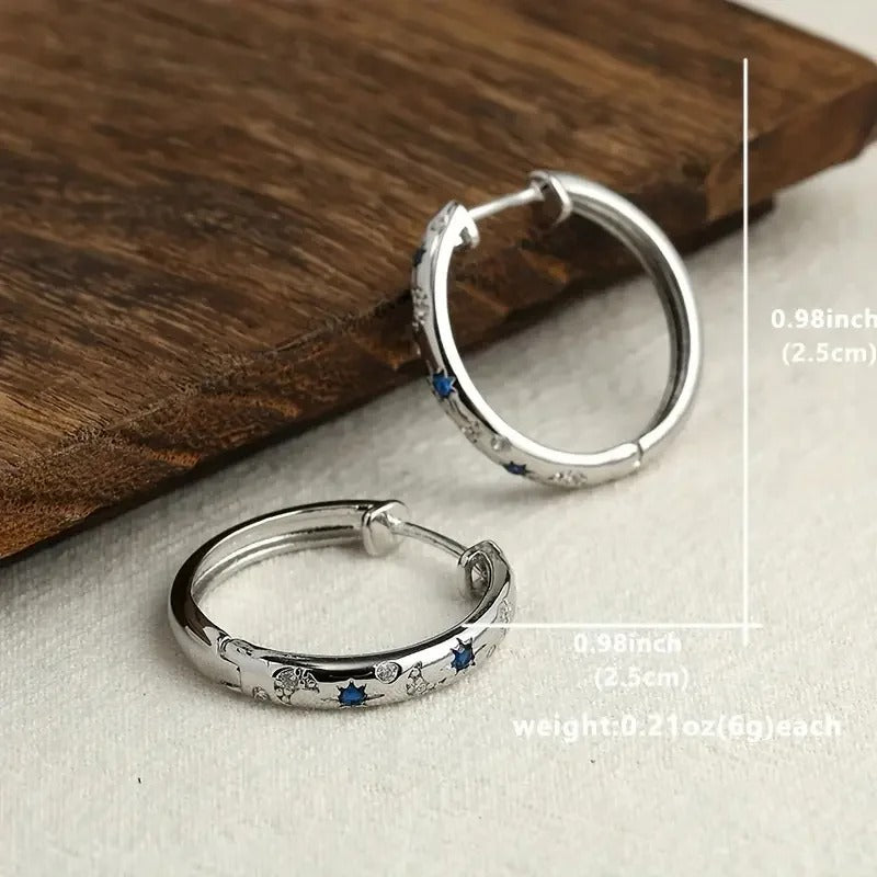 Silver Sun & Moon Hoop Earrings Women’s Party Wedding Jewelry