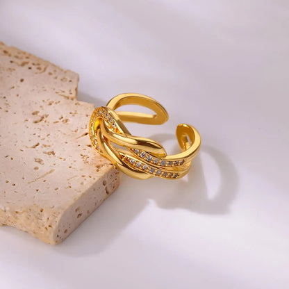 Gold Infinity Zircon Ring Adjustable Stainless Steel Wedding Jewelry for Women