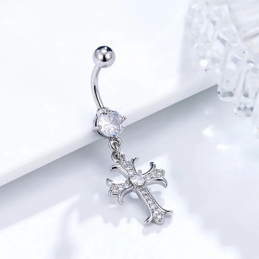 Women’s Cross Dangle Navel Ring Stainless Steel Piercing
