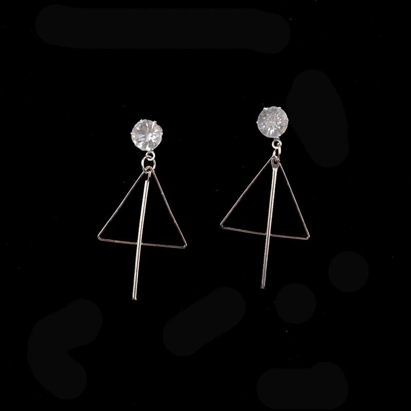 Korean Silver Hollow Triangle Crystal Pendant Earrings Women