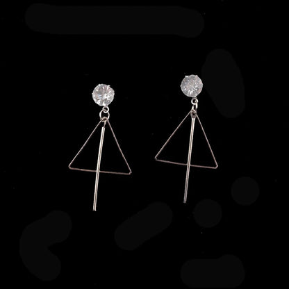 Korean Silver Hollow Triangle Crystal Pendant Earrings Women