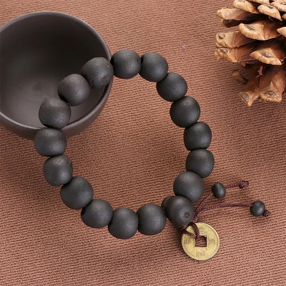 Wood Bead Buddha Bracelet Buddhist Prayer Copper Coin Jewelry